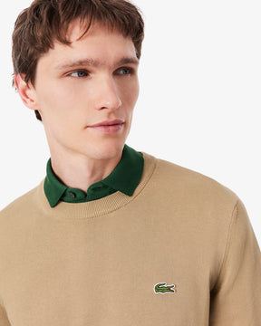 LACOSTE Pullover Girocollo Basic In Cotone Beige