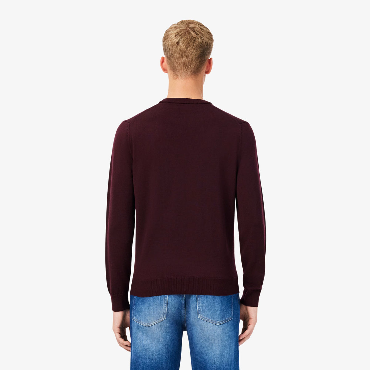 LACOSTE Maglione Girocollo In Lana Merino Logo Tono Su Tono Bordeux