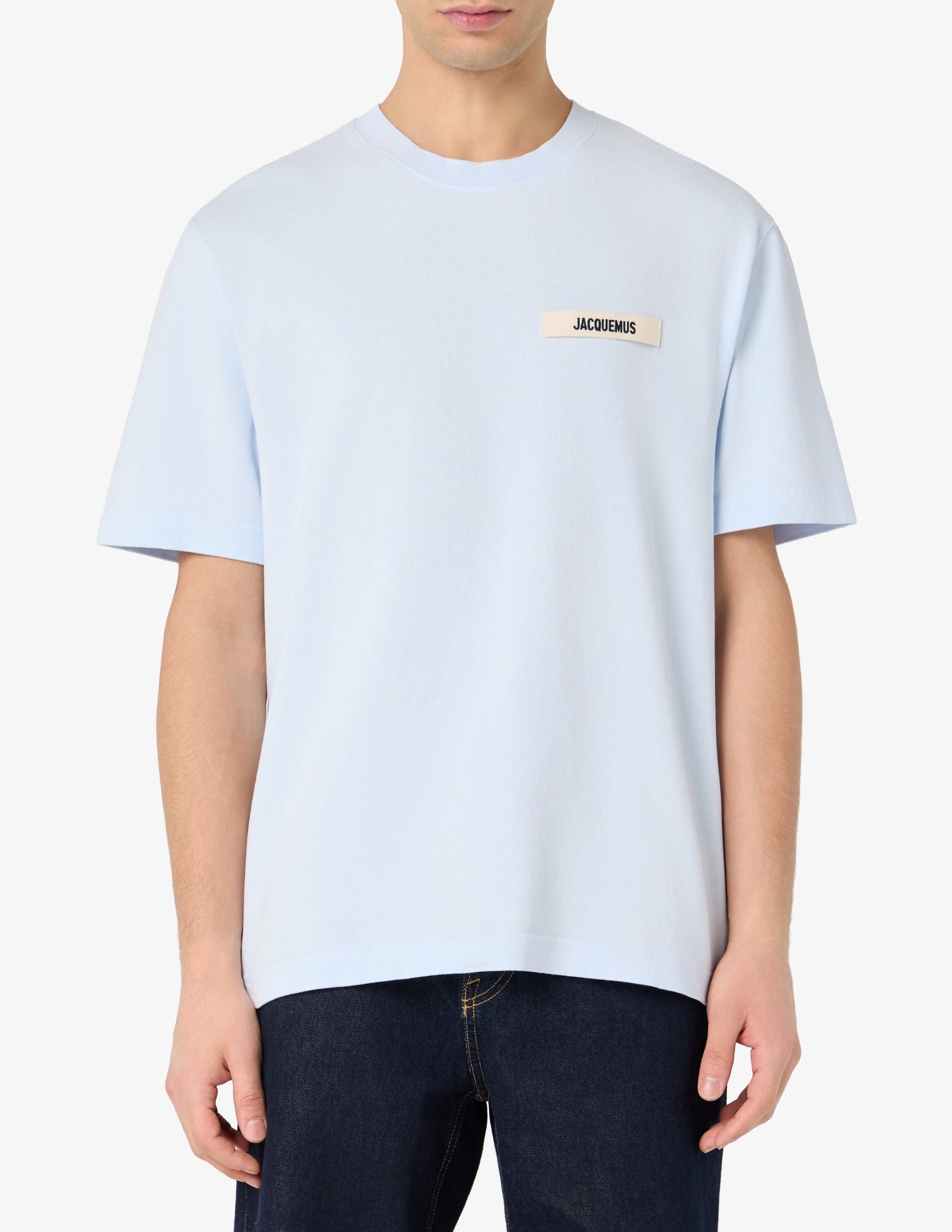 JACQUEMUS T-Shirt In Cotone Con Logo In Rilievo Azzurra