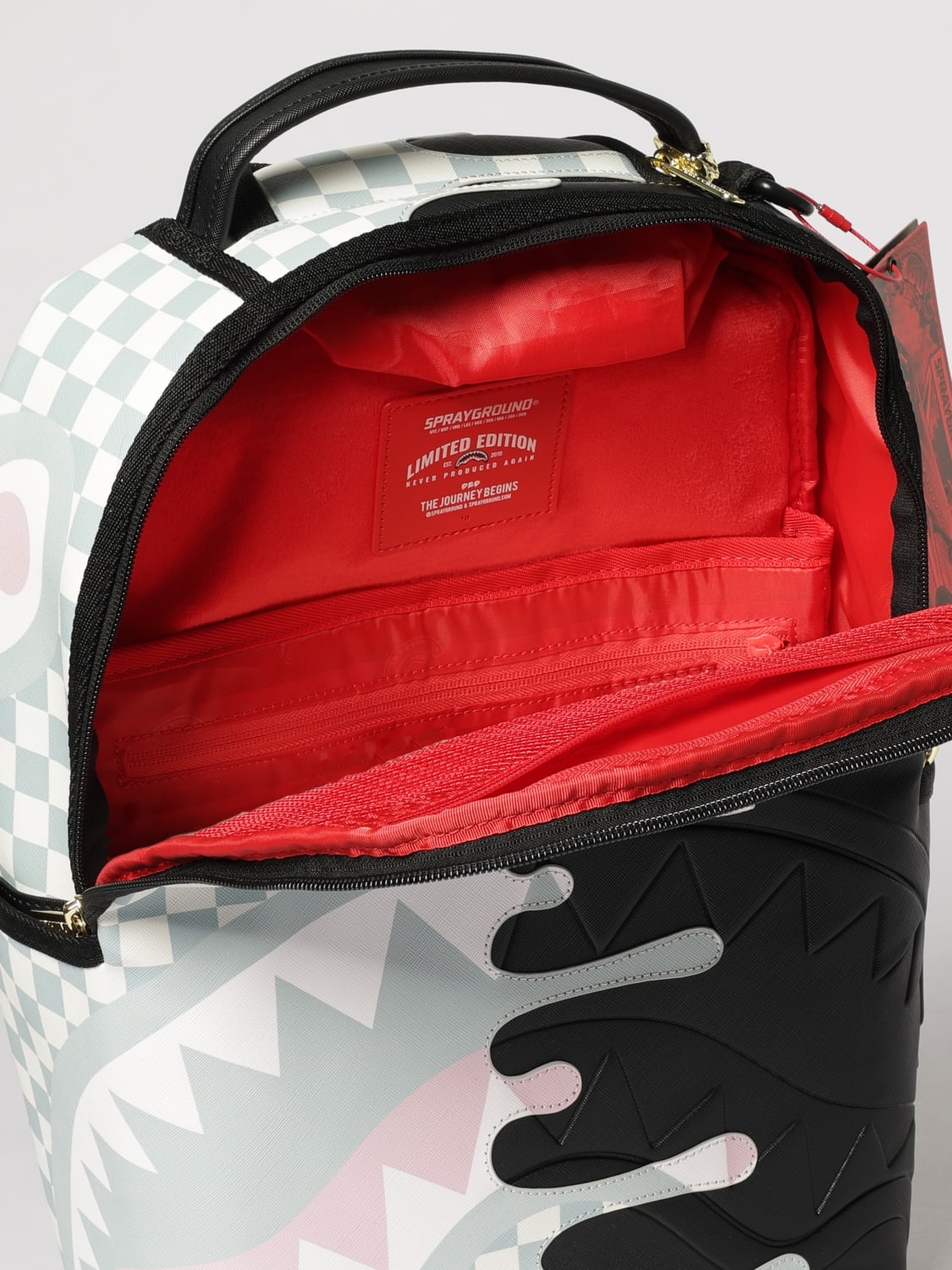 SPRAYGROUND Zaino In Cotone Saffiano a Scacchi Nero/Grigio