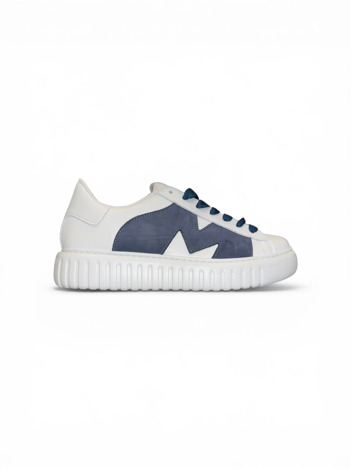BRIAN MILLS Sneaker In Pelle Con Suola Alta Bianca/Blu SS26