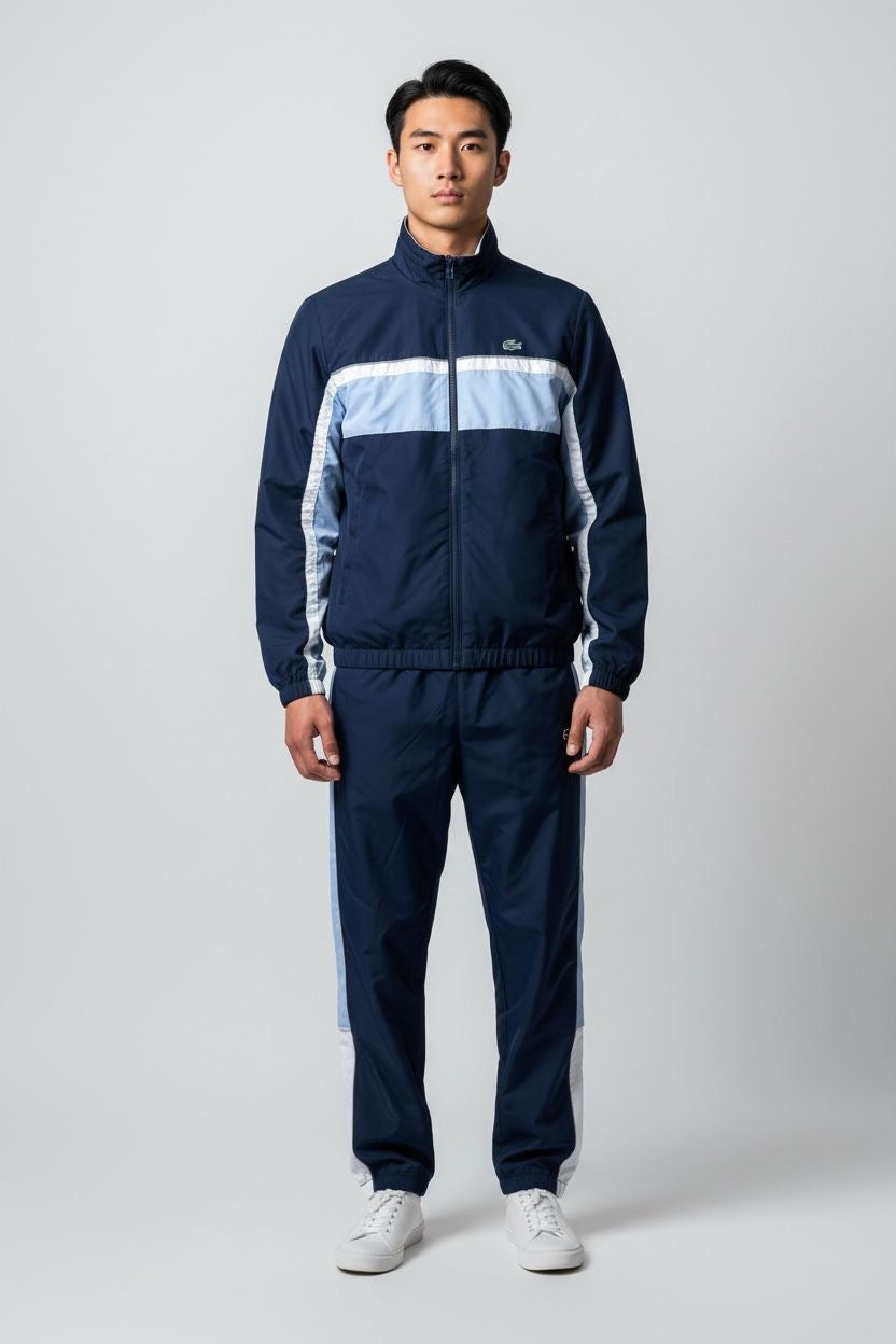 LACOSTE Tuta In Microfibra Con Zip e Bande Blu/Azzurra/Bianca