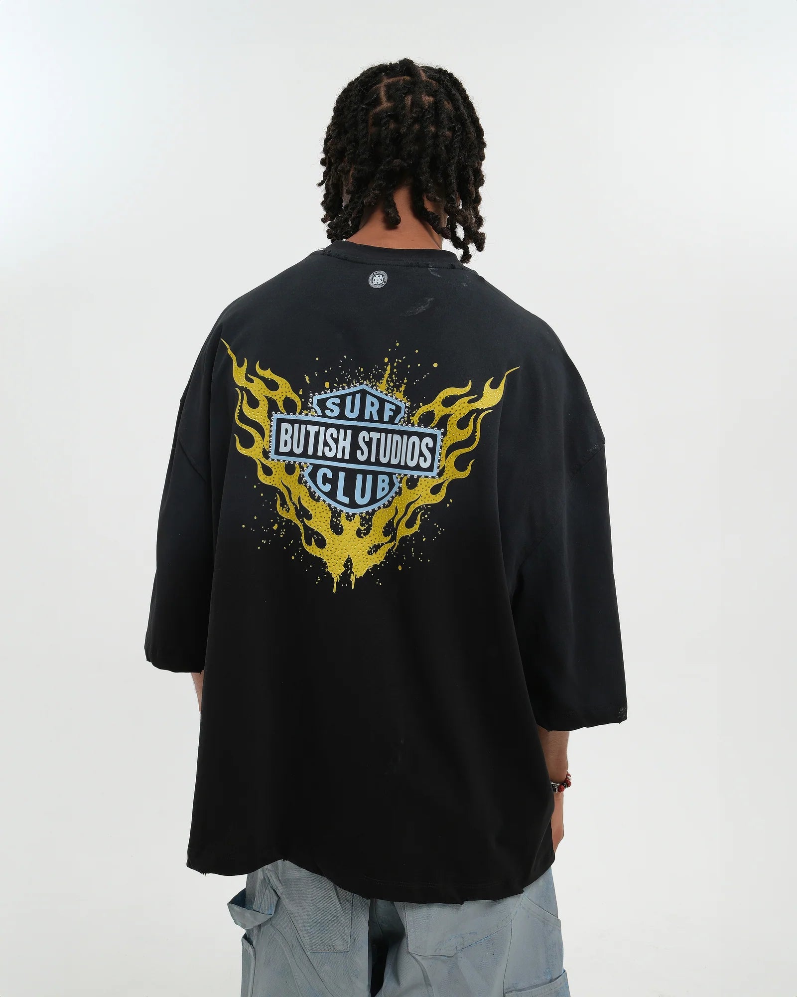 BUTISH T-Shirt Racing Stampa Fronte e Retro Con Strass Nera