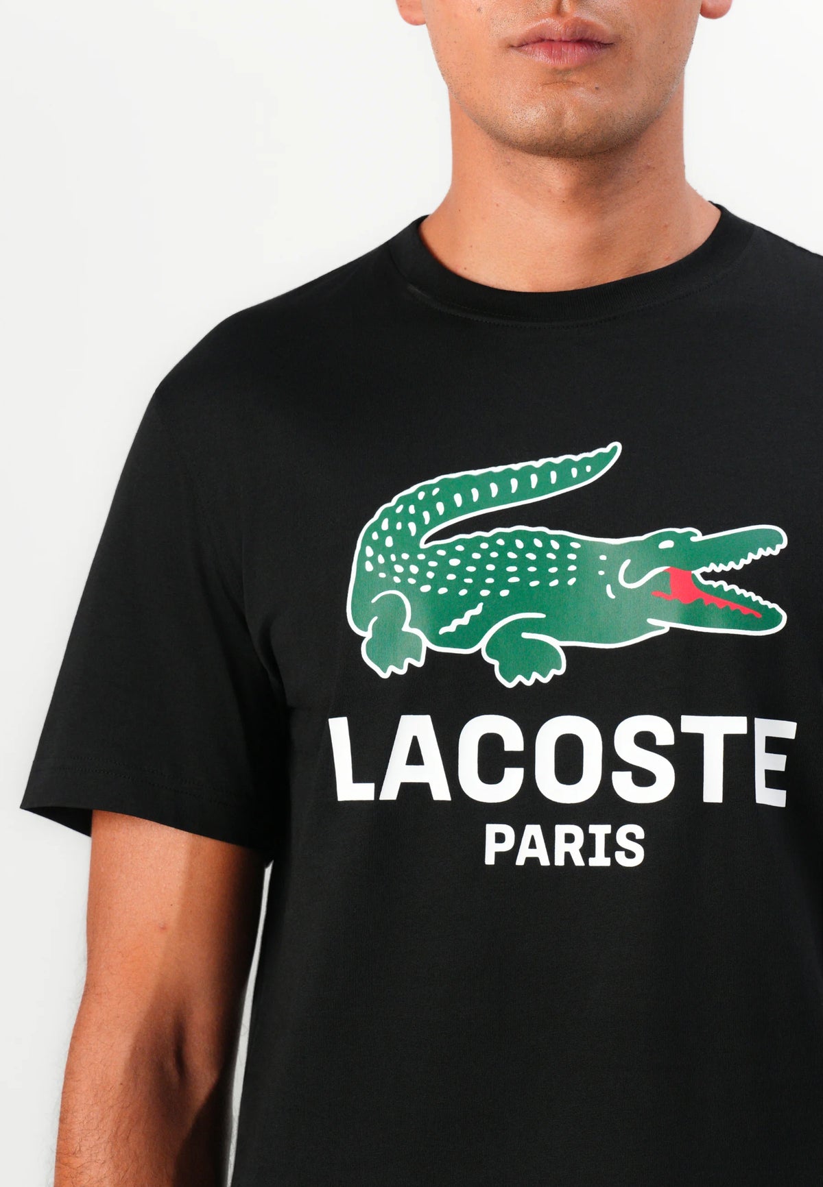 LACOSTE T-Shirt Stampa Coccodrillo Nera