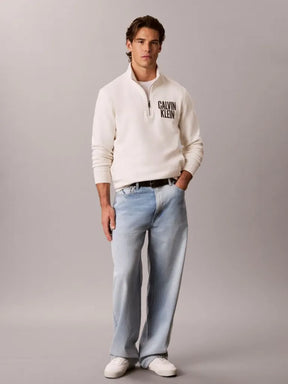 CALVIN KLEIN Felpa Mezza Zip Pile Misto Cotone Con Logo Avorio 26/27