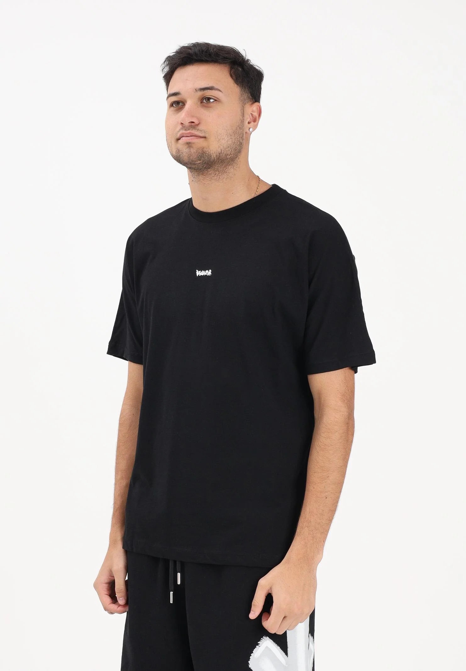 DISCLAIMER T-Shirt Con Logo Frontale e Stampa Retro Nera/Bianca