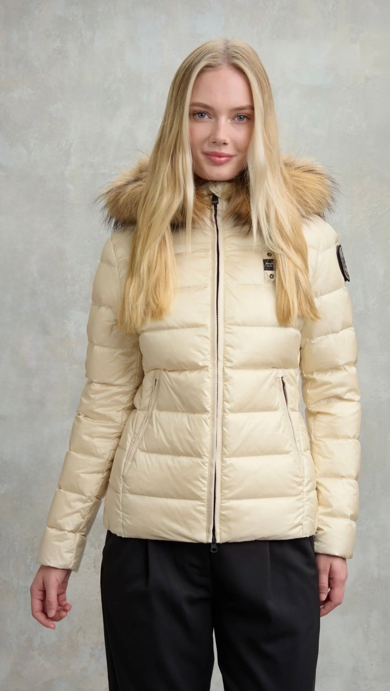 BLAUER Giubbotto Donna Piumino Fasciato Con Pelliccia Beige
