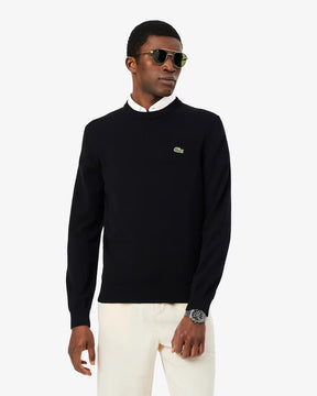 LACOSTE Pullover Girocollo Basic In Cotone Nero