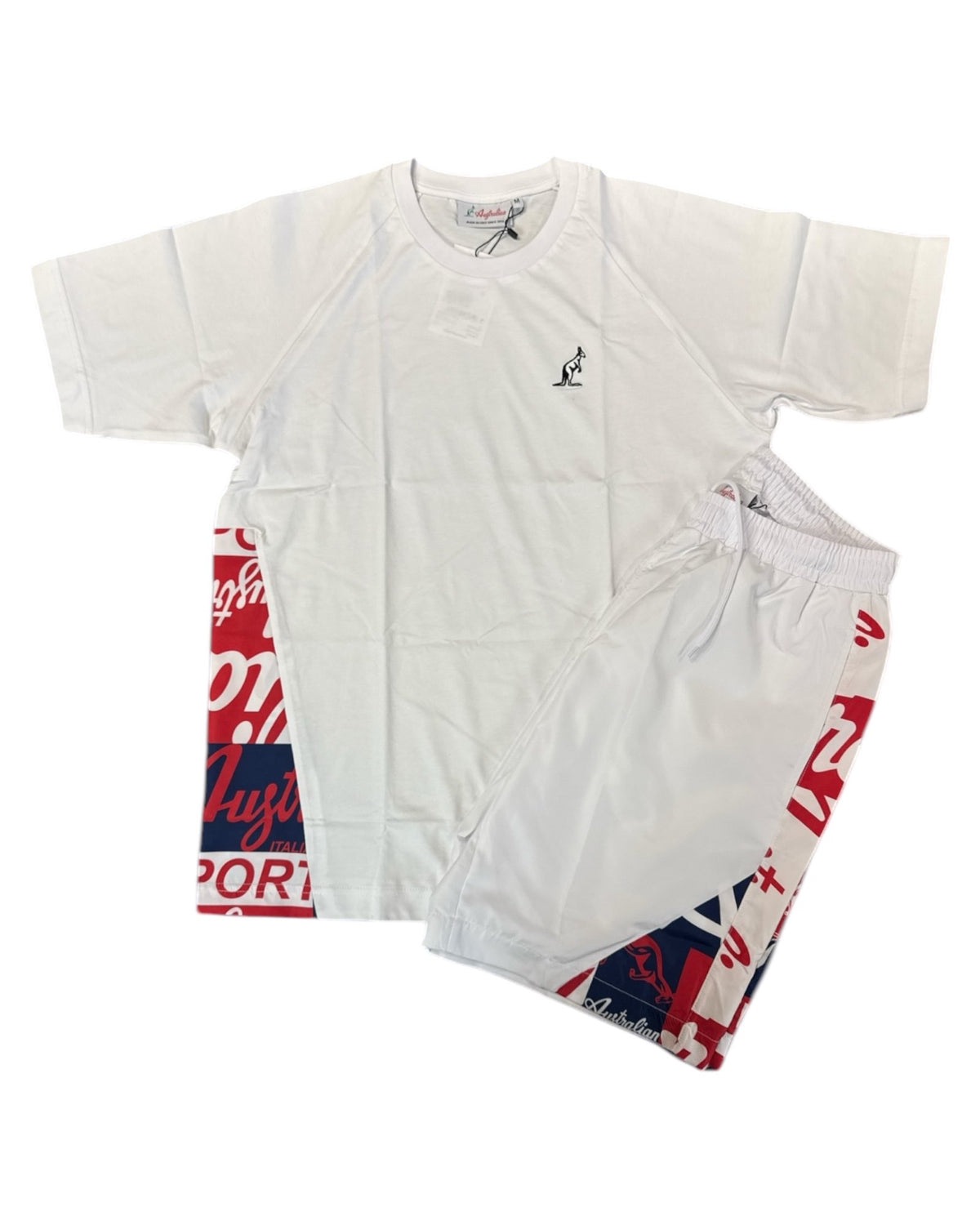 AUSTRALIAN Completino In Cotone Con Bande Laterli America su T-Shirt e Pantaloncino Bianco e Multicolor