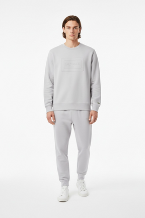 LACOSTE Tuta Completa In Cotone Con Logo in Rilievo Grigio Ghiaccio