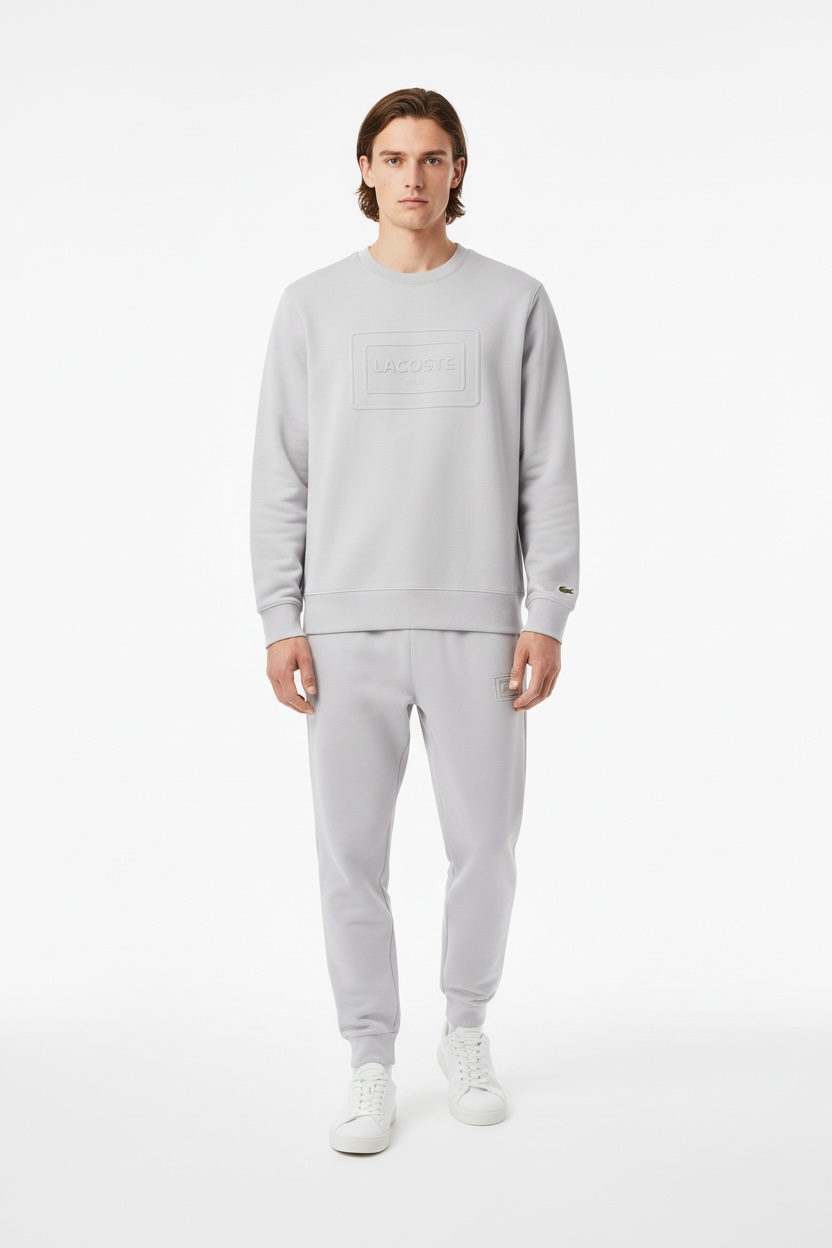 LACOSTE Tuta Completa In Cotone Con Logo in Rilievo Grigio Ghiaccio