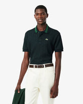 LACOSTE Polo Linea Monogram in Tessuto Jacquard Verde Scuro/Verde