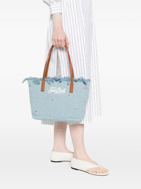SAINT BARTH Borsa City Medium In Denim Con Ricamo a Fiori