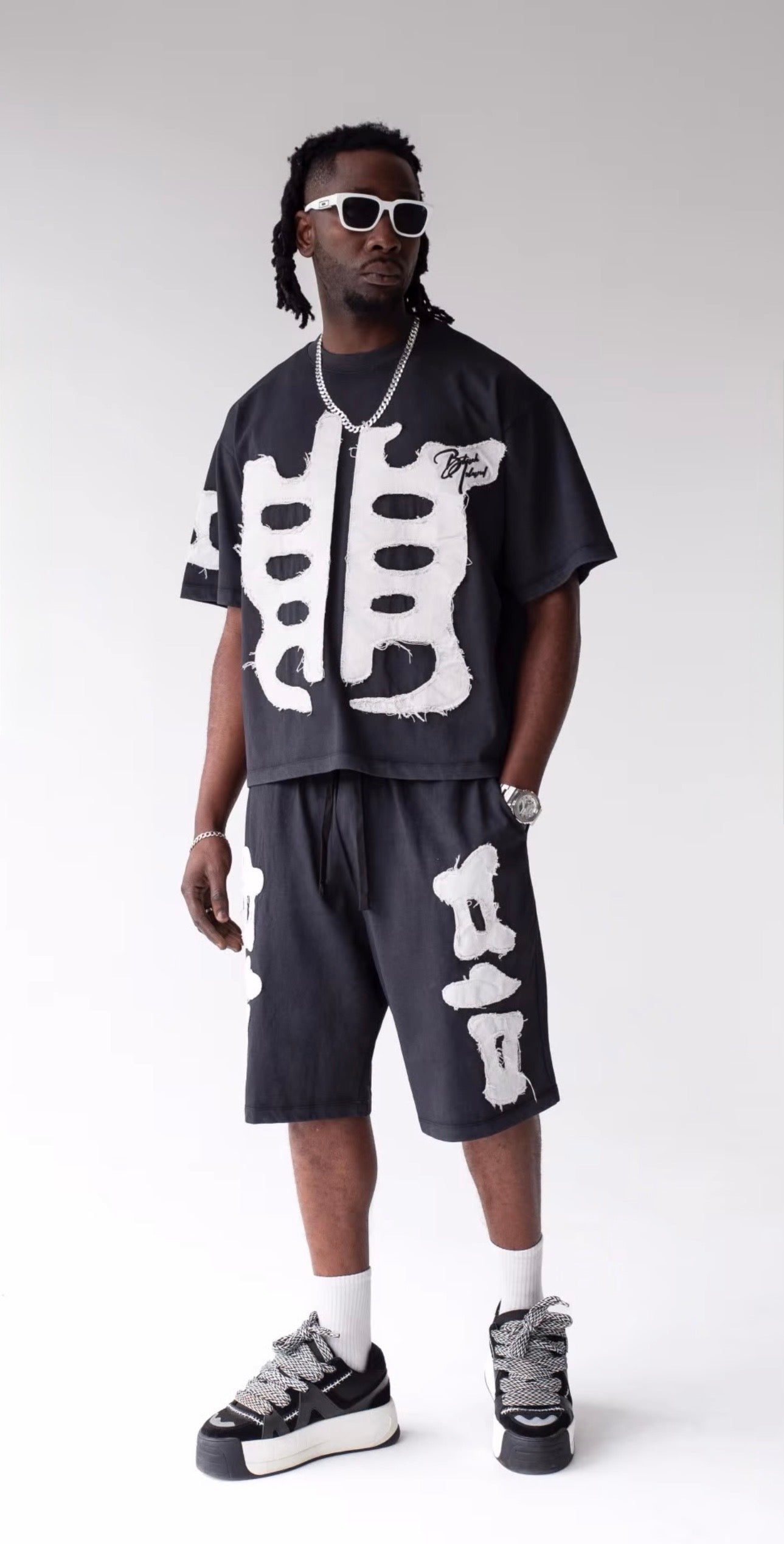 BLACK ISLAND Completino T-Shirt e Pantaloncino Nero Con Stampa