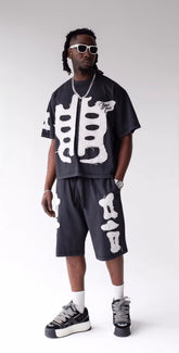 BLACK ISLAND Completino T-Shirt e Pantaloncino Nero Con Stampa