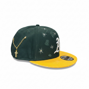 NEW ERA CUSTOM “Oakland A's” Con Dettagli Croci Oro e Swarovski Verde/Giallo