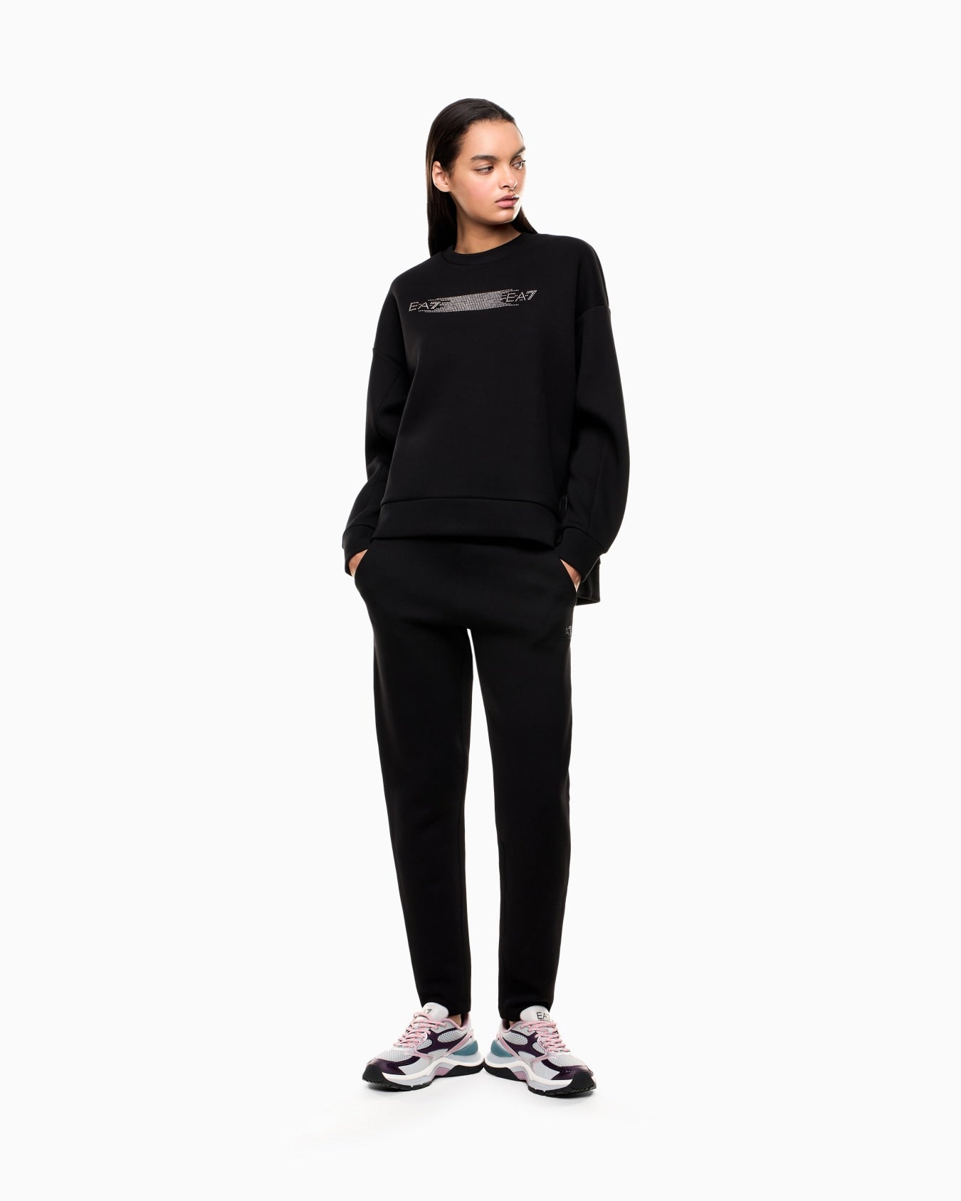 EMPORIO ARMANI DONNA TUTA LOGO SERIES IN INTERLOCK DI COTONE NERA