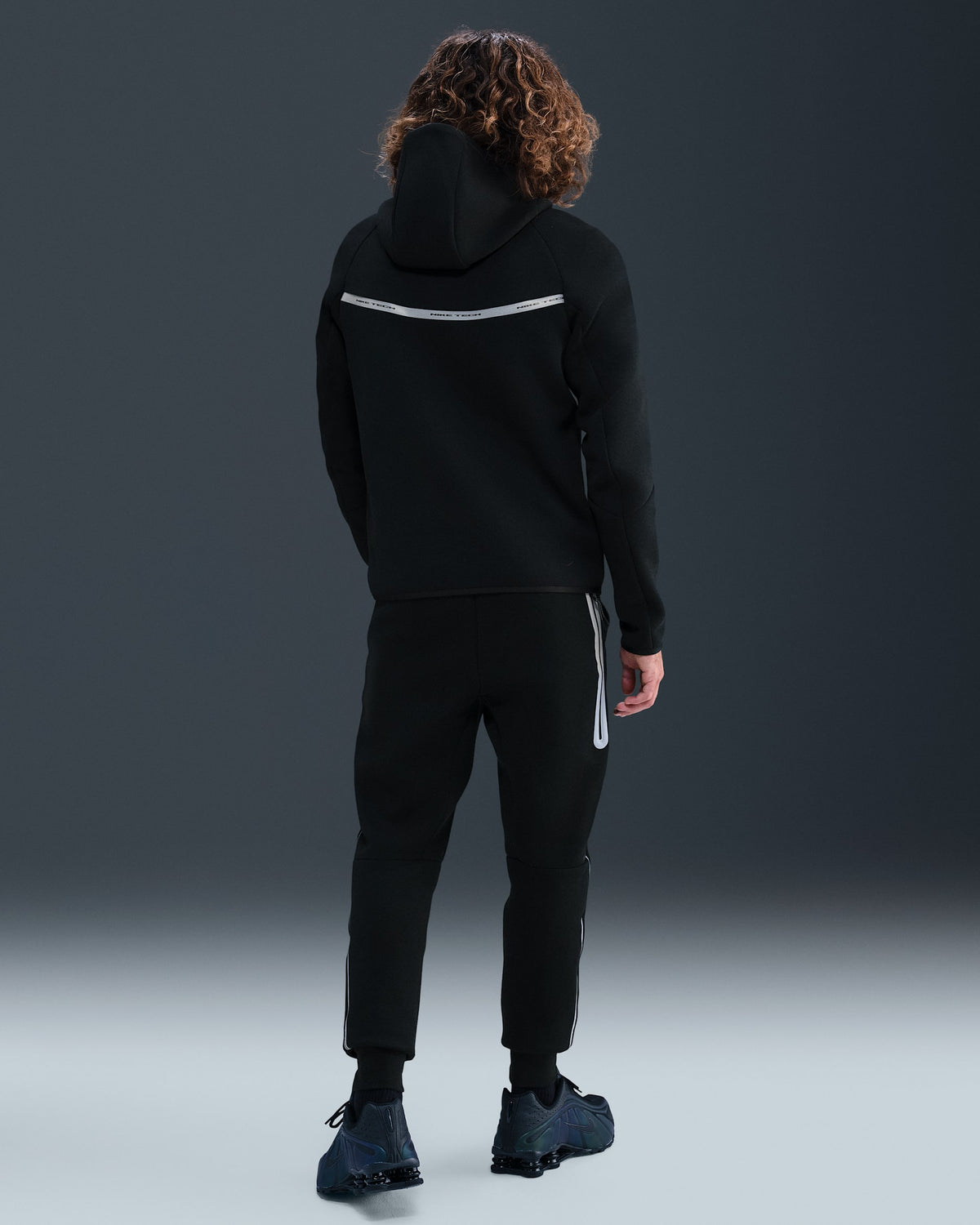 NIKE Tuta Tech Fleece Con Cappuccio Nero Banda Bianca