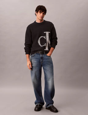 CALVIN KLEIN Maglione In Pura Lana Con Fantasia Logo Monogram Nero 26/27