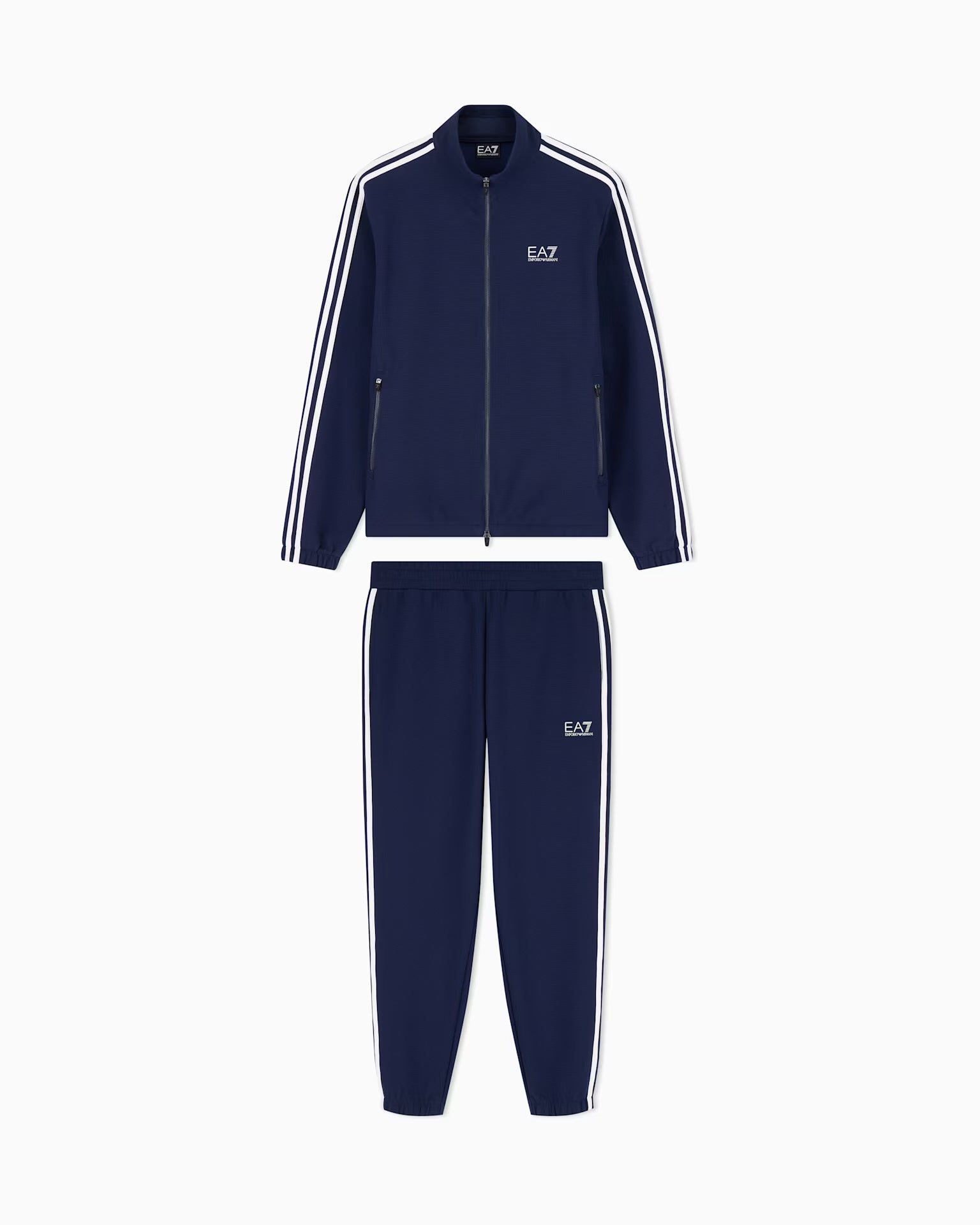 EMPORIO ARMANI Tuta Completa Con Bande Laterali Con Zip Senza Cappuccio Blu/Bianco