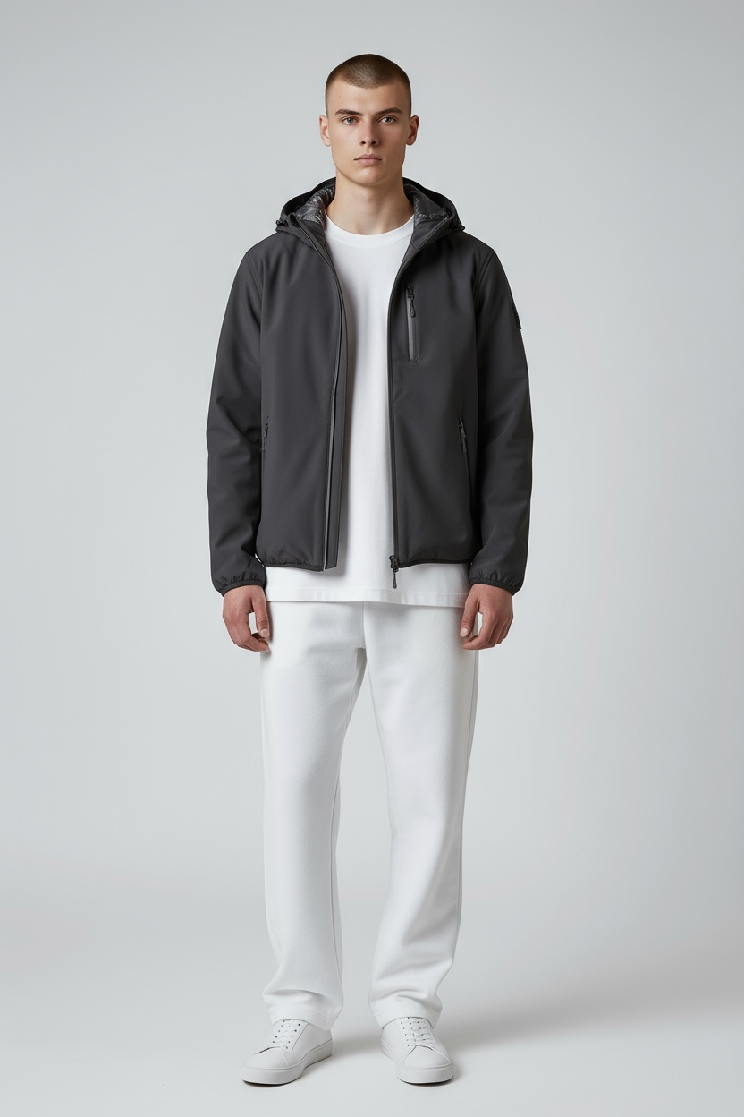 TREZ Giubbotto Invernale Bomber Liscio Con Cappuccio Nero