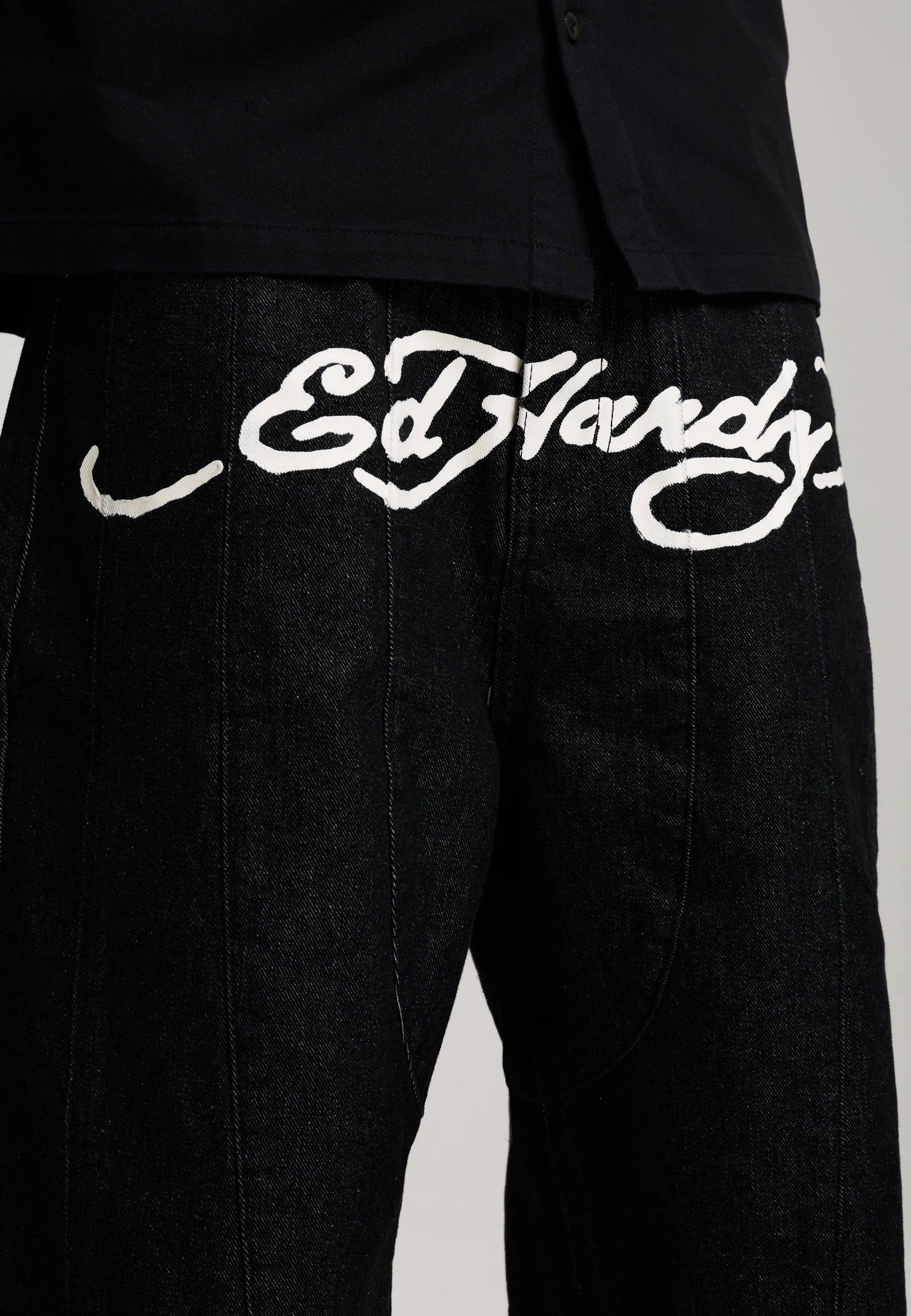ED HARDY Pantaloncino in Jeans Jorts Con Stampa Avanti E Teschi Ricamati Retro Nero