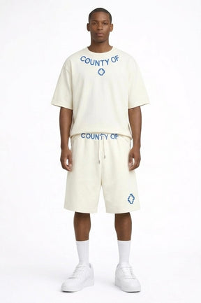 COUNTY OF MILAN Marcelo Burlon Completino Con Stampa Logo Su T-Shirt E pantaloncino Beige/Blu
