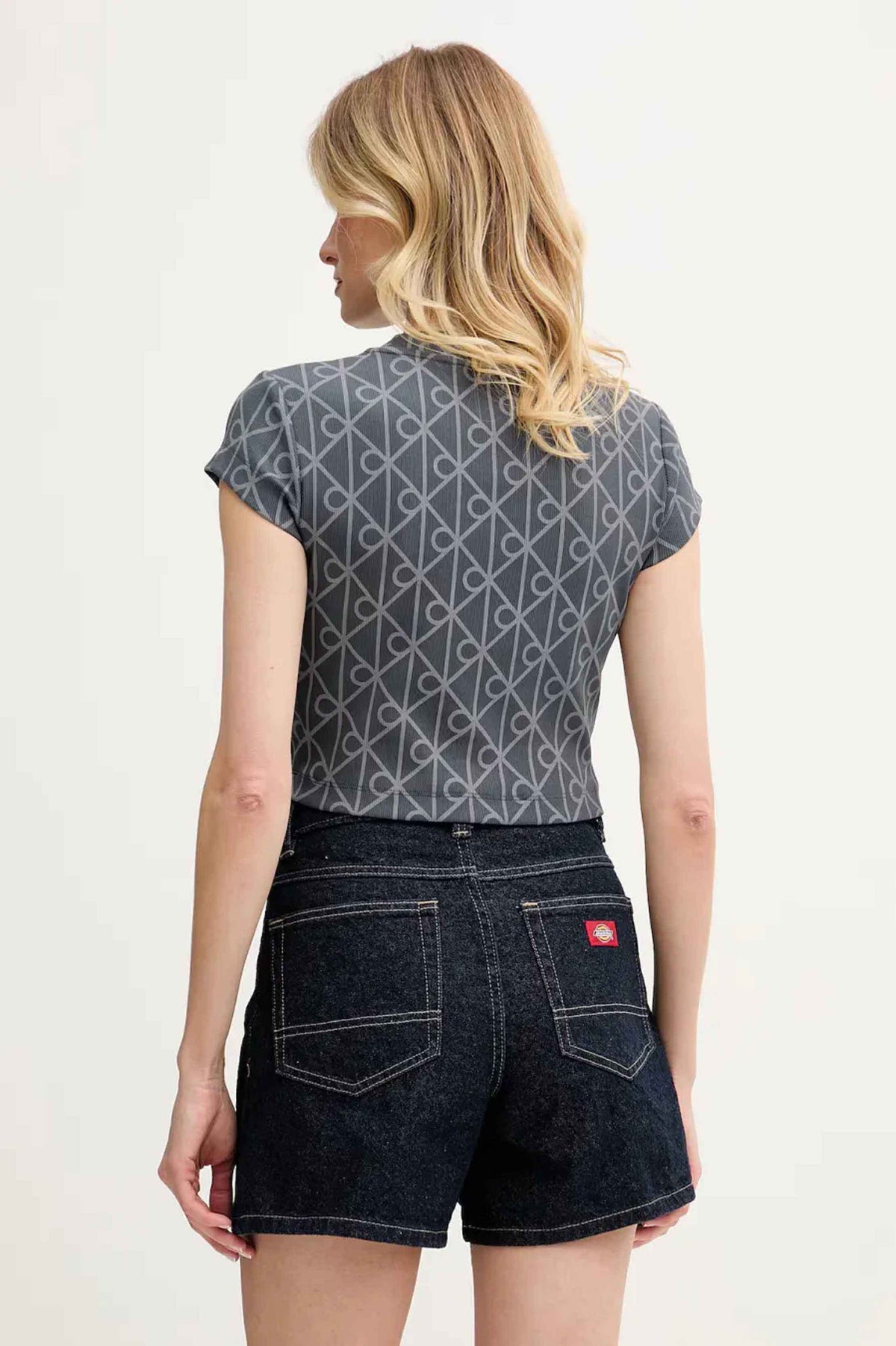 CALVIN KLEIN T-Shirt Cropped Con Stampa Monogram Nero/Grigio