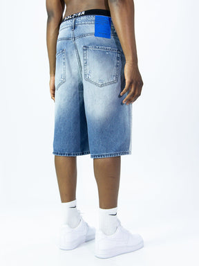 SOLDIER Bermuda Jorts Jeans In Denim Con Rotture Blu Chiaro