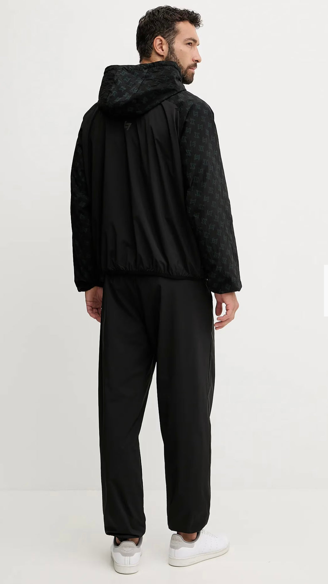 EMPORIO ARMANI Tuta Leggera In Microfibra Con Zip Nera dettagli Verdi 25/26