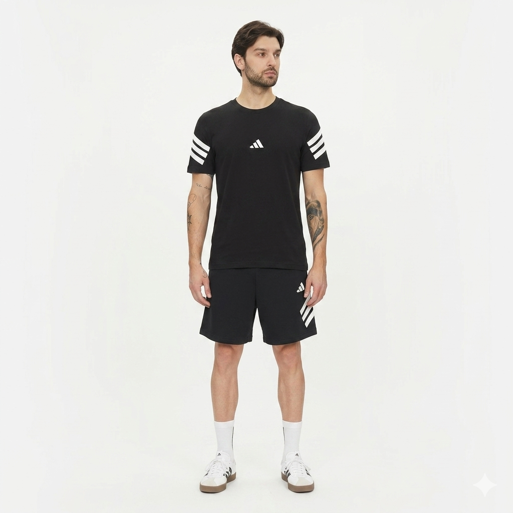 ADIDAS Performance Completino T-Shirt + Pantaloncino Con Logo Strisce Nero
