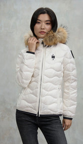 BLAUER Giubbotto Donna Piumino Invernale Ondulato Bianco con Pelliccia