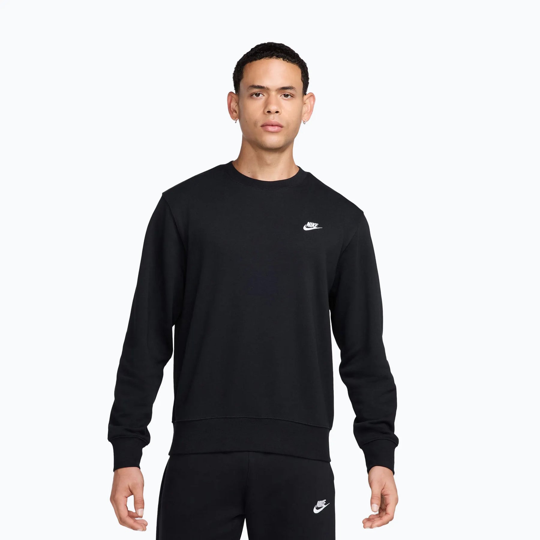 NIKE Felpa Girocollo Senza Cappuccio Cotone Garzato Nero/Bianco