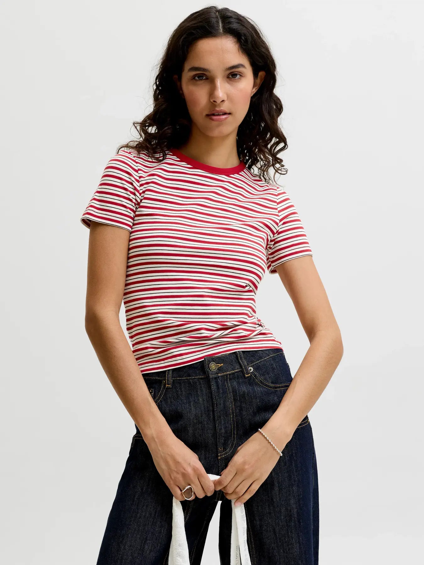 JJXX JXGIGI T-SHIRT A RIGHE ROSSA DONNA