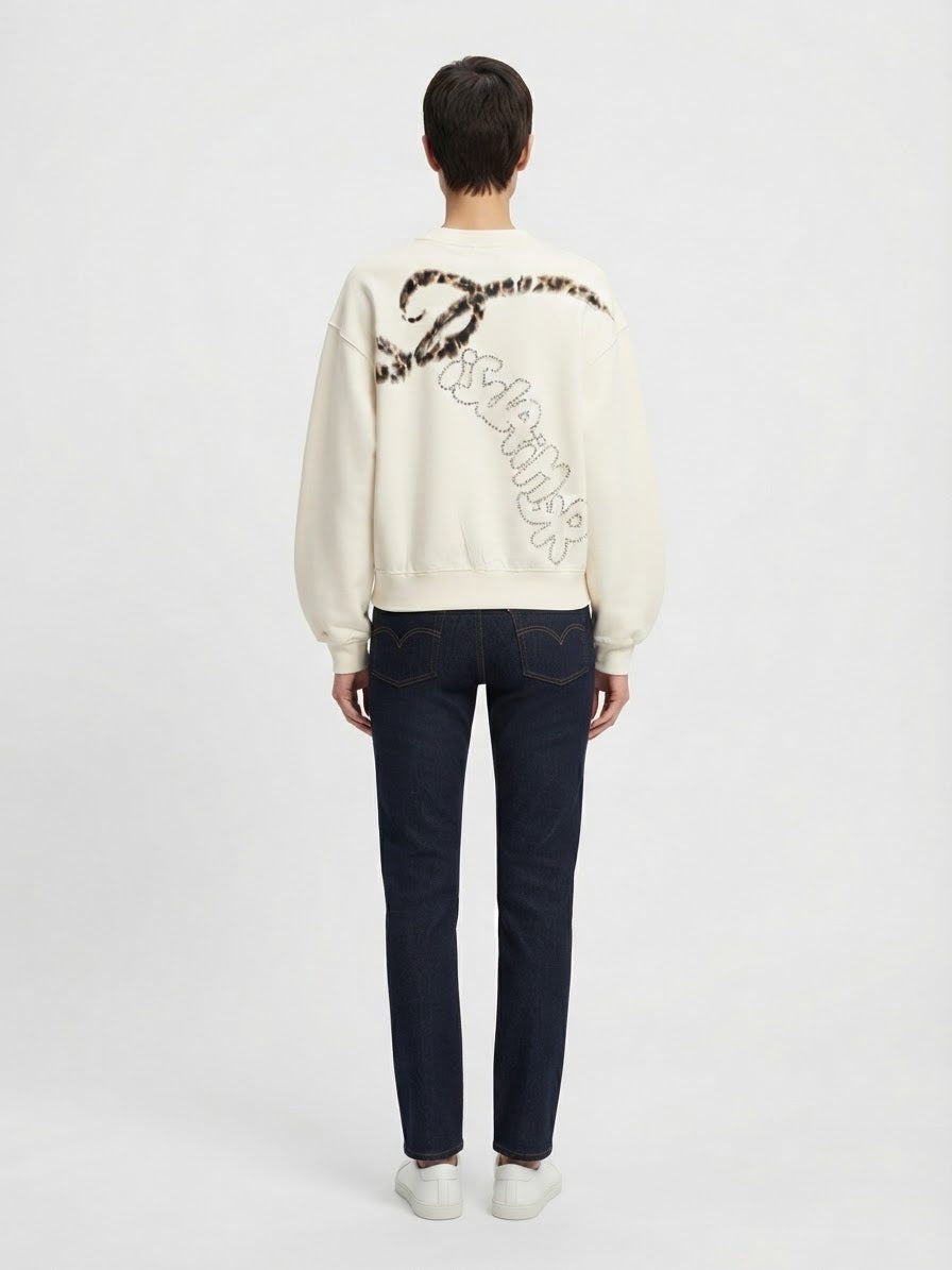 DISCLAIMER Felpa Girocollo Scritta Retro Brillantinata Donna Bianco