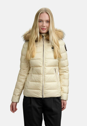 BLAUER Giubbotto Donna Piumino Fasciato Con Pelliccia Beige