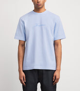 JACQUEMUS T-Shirt In Cotone Con Logo Ricamato Centrale Azzurra