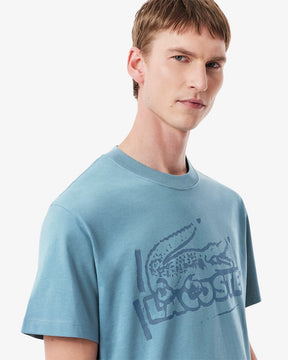 LACOSTE T-Shirt Con Stampa Azzurra