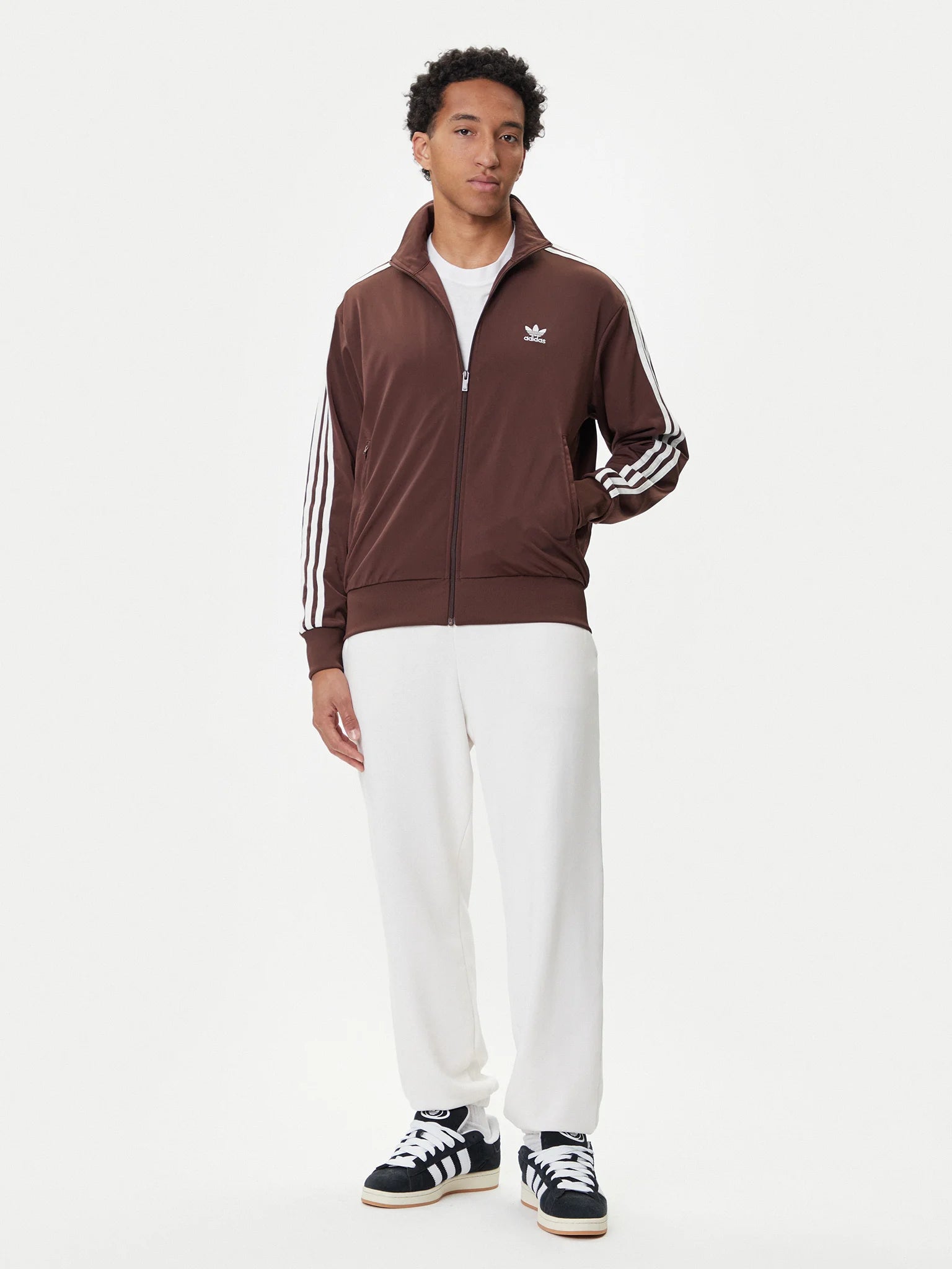 Adidas Originals Felpa con Zip Uomo Marrone Strisce Bianche