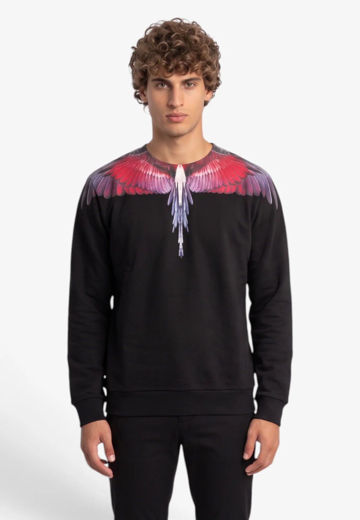 COUNTY OF MILAN Felpa Girocollo Marcelo Burlon Nera Con Ali Rosse E Viola