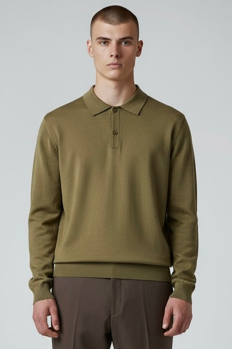 Polo A Maniche Lunghe Made in Italy In Cotone Verde