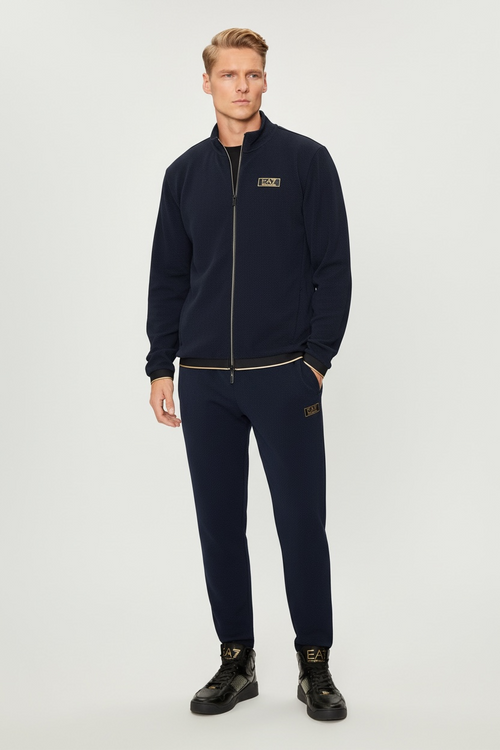 EMPORIO ARMANI Tuta Acetata Nido D’ape Con Zip Blu