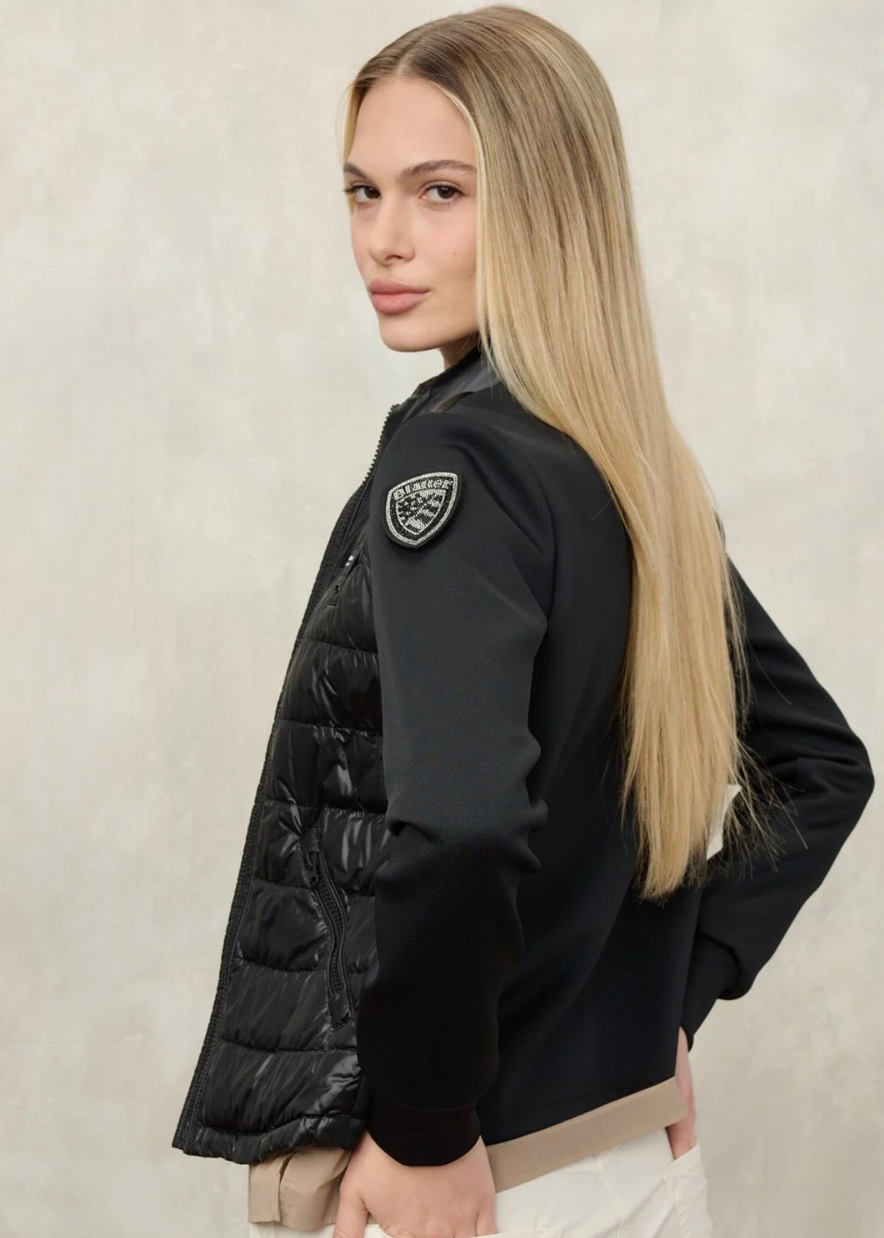 BLAUER Haskel Antivento Donna Meta Fasciato Metà Liscio Senza Cappuccio Nero