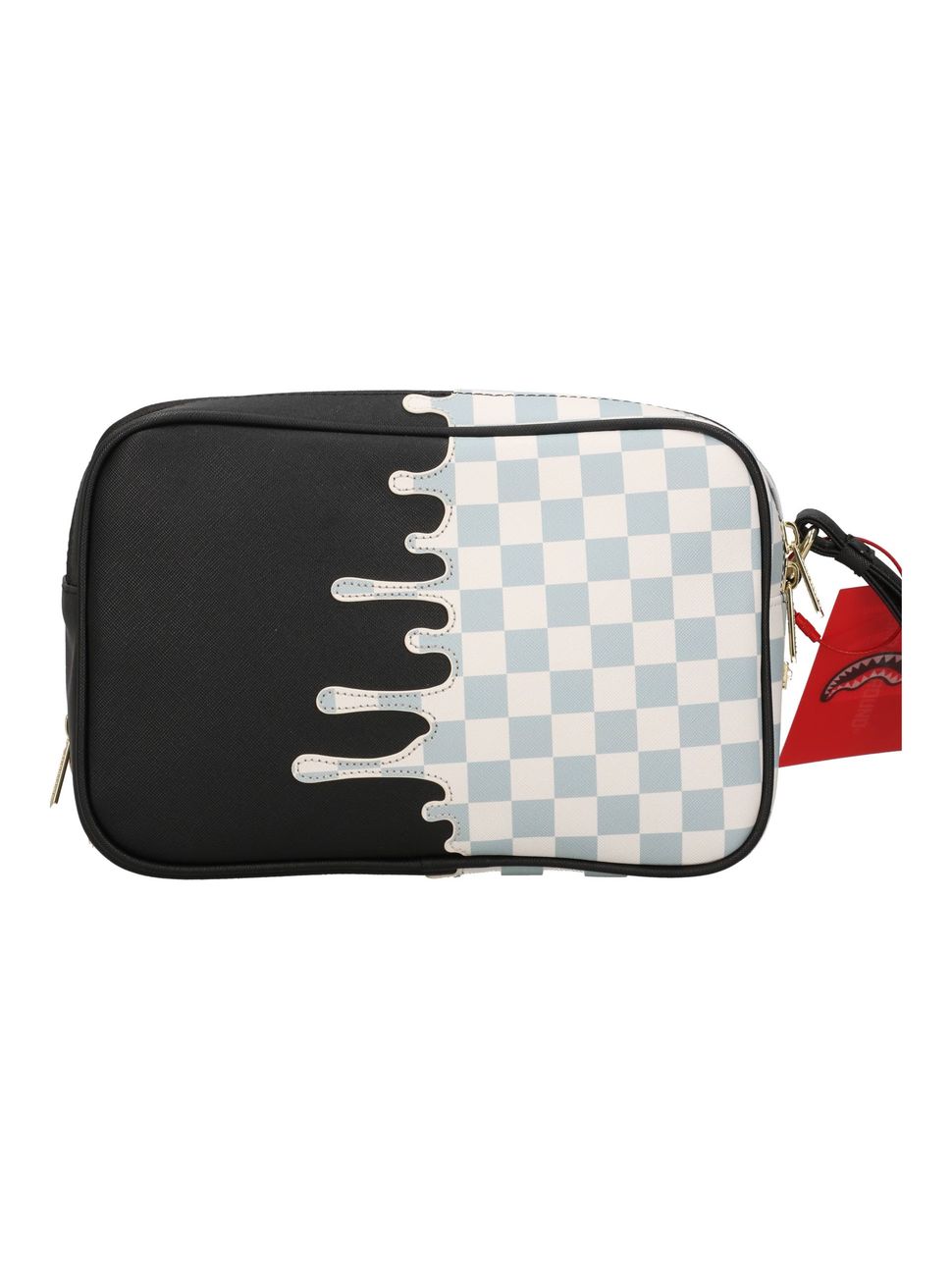SPRAYGROUND Pochette Silver Side Drip Toiletry Brick Nero/Bianco a Scacchi