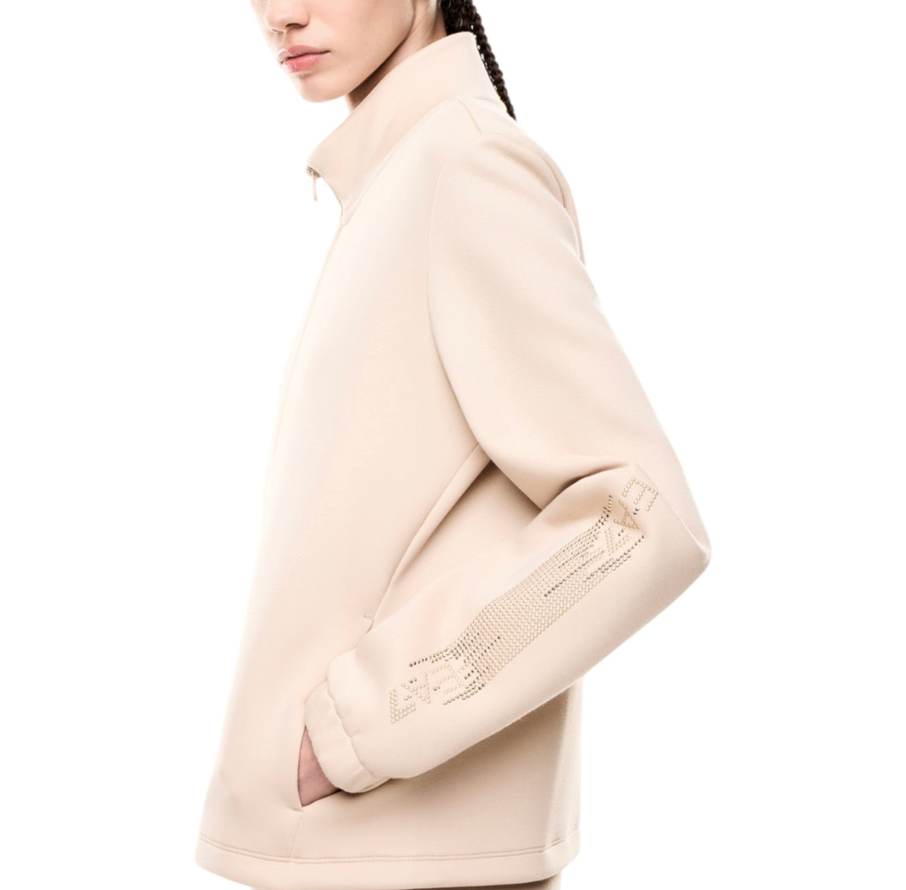 EMPORIO ARMANI DONNA TUTA CON ZIP LOGO SERIES IN MISTO COTONE BEIGE