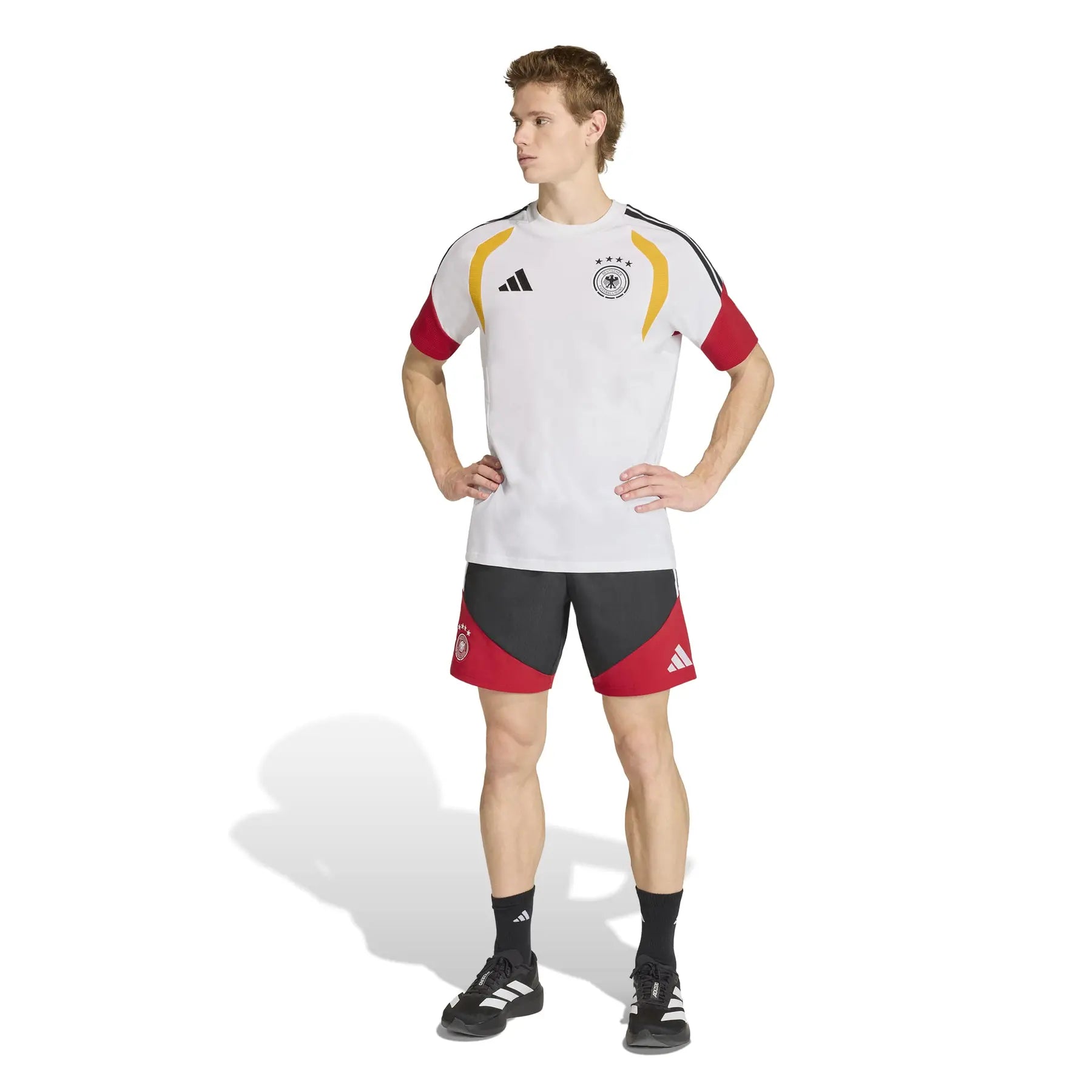 ADIDAS Completino GERMANIA T-Shirt Bianca e Pantaloncino Nero Strisce Laterali Bianco/Nero/Rosso
