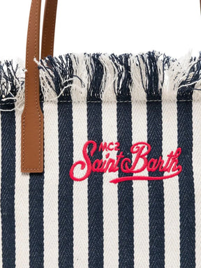 SAINT BARTH BORSA DONNA CITY BAG MID A RIGHE CON FRANGE BLU/BIANCA