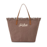 SAINT BARTH BORSA CITY REGULAR IN CANVAS MARRONE CON FRANGE