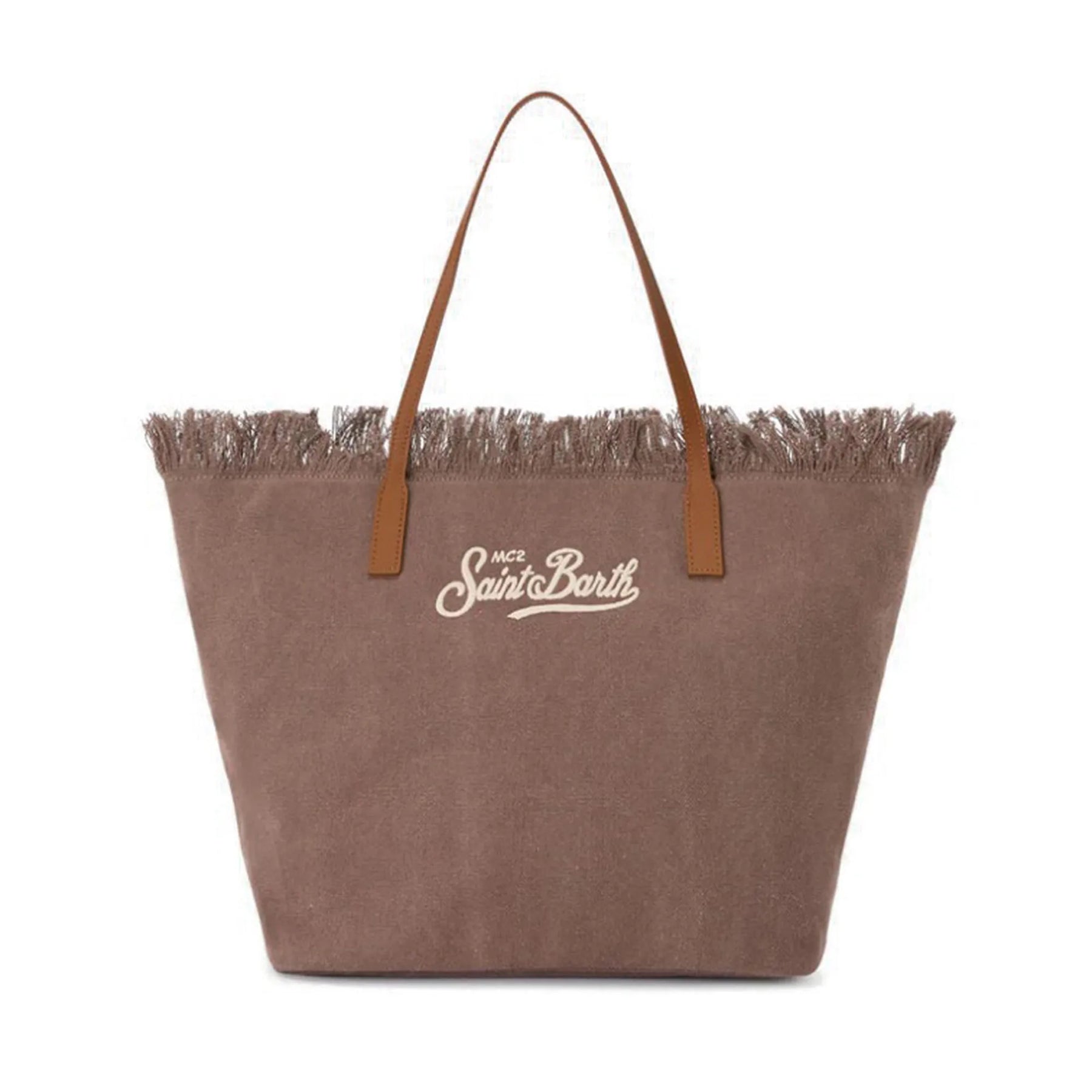 SAINT BARTH BORSA CITY REGULAR IN CANVAS MARRONE CON FRANGE