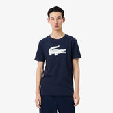 LACOSTE T-Shirt Logo Centrale Blu e Bianca
